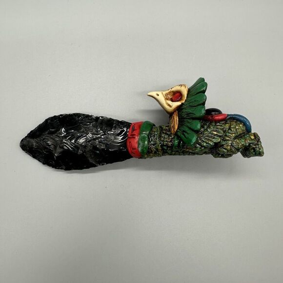 Aztec Style Ceremonial Sacrificial Tecpatl Obsidian Blade Knife Dagger 6.5” - Picture 2 of 11